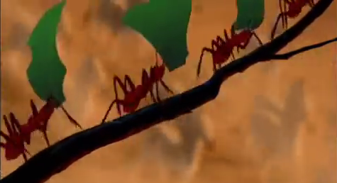 Figura x: las hormigas cortadoras de hojas en "El Rey León".